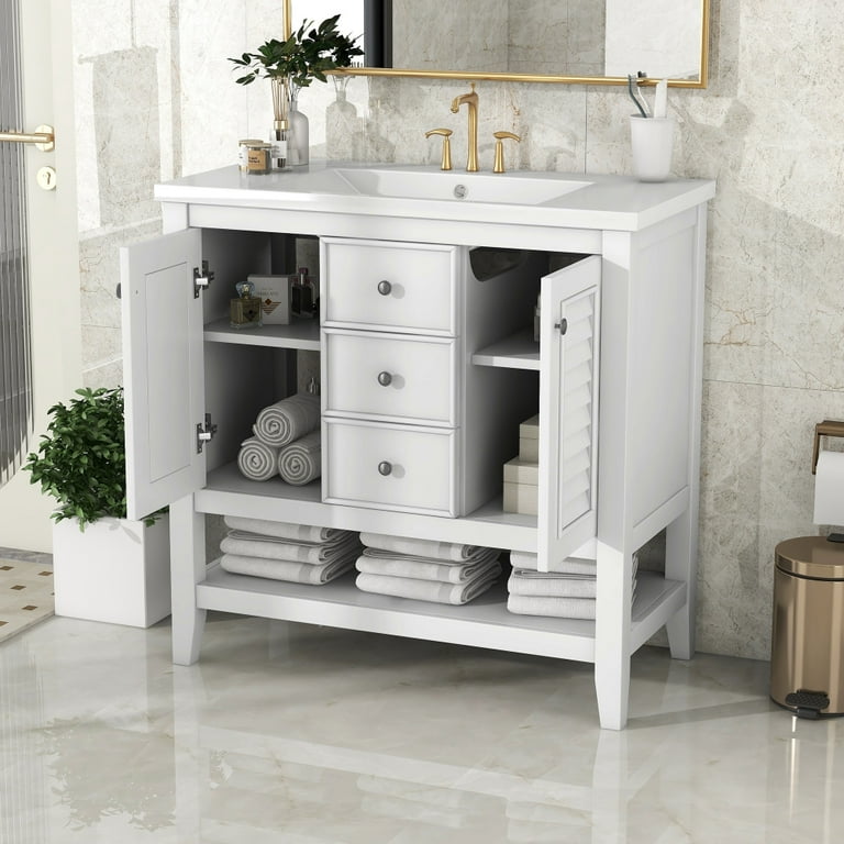 HOMCOM Under Sink Storage Cabinet with Removable Shelf, Bathroom Vanity Cabinet, 2 Door Bathroom Floor Cabinet, White