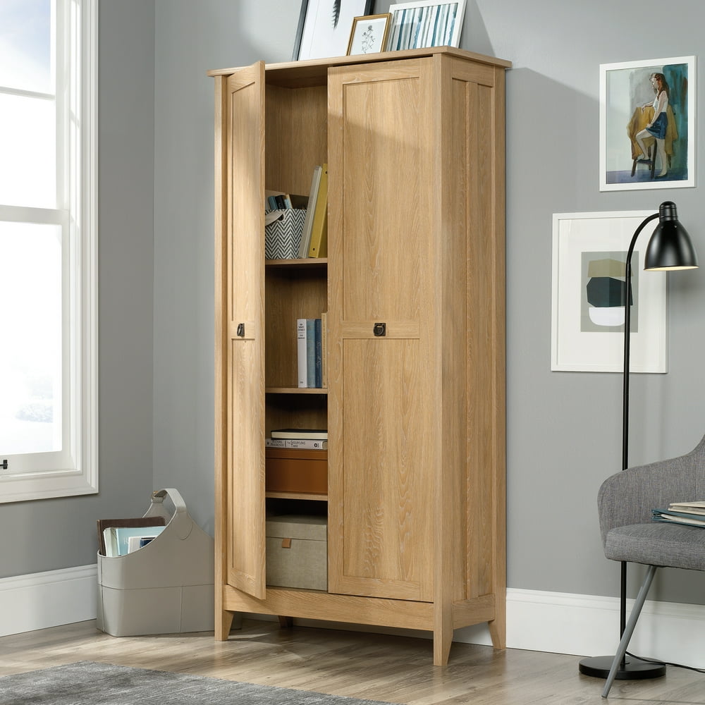 Sauder August Hill Tall Double Door Storage Cabinet, Dover Oak Finish