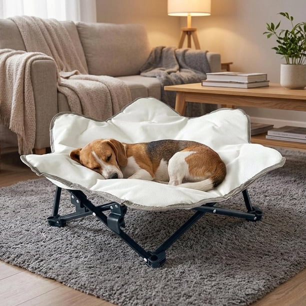 Cama plegable para perros, fácil de limpiar, cojín para mascotas, almohadilla elevada para gatos y perros, cama desmontable para mascotas para parques Blanco S