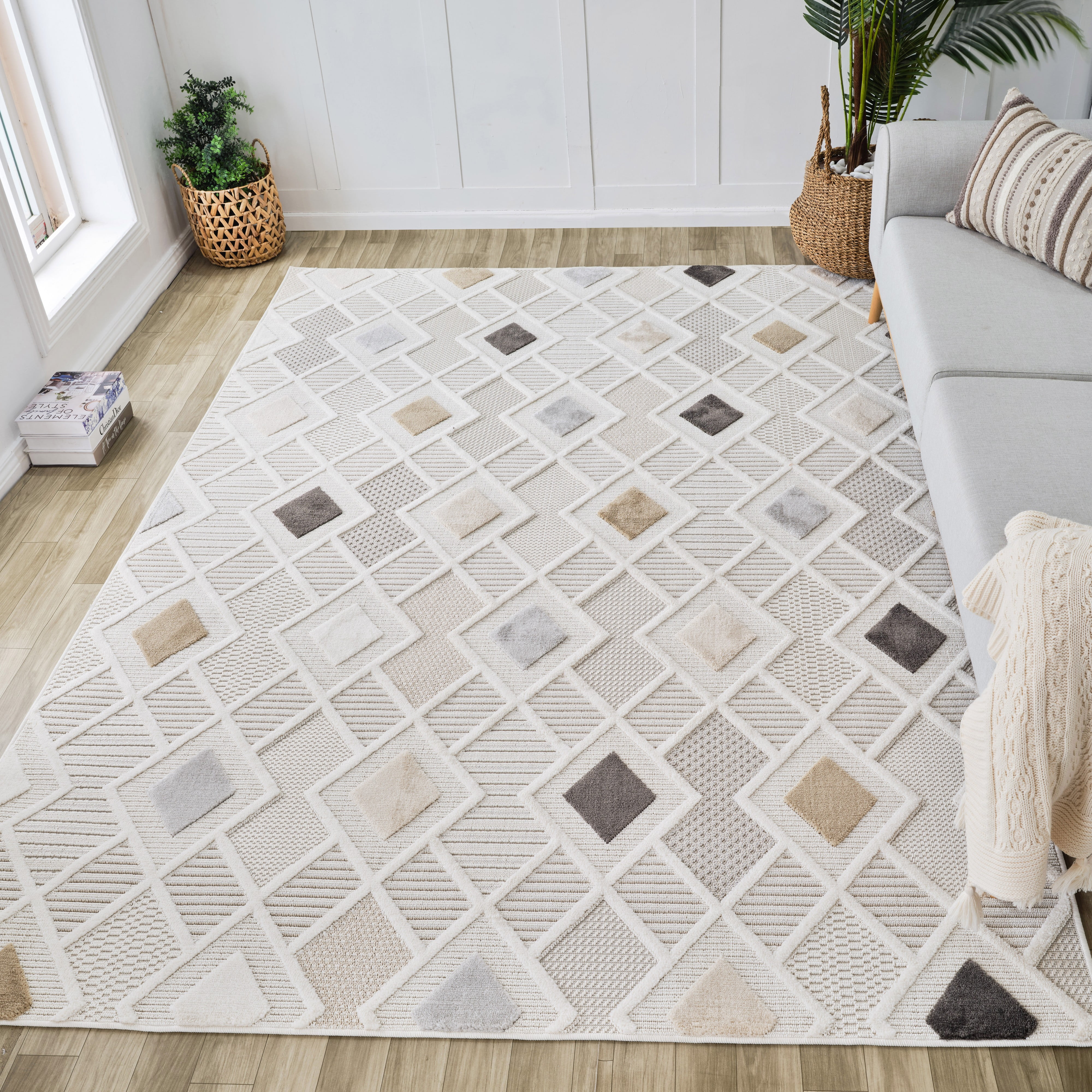 Rug Branch Maison Geometric Indoor Area Rug, Cream Beige, Modern - Living Room, Bedroom, Dining Room, and Kitchen