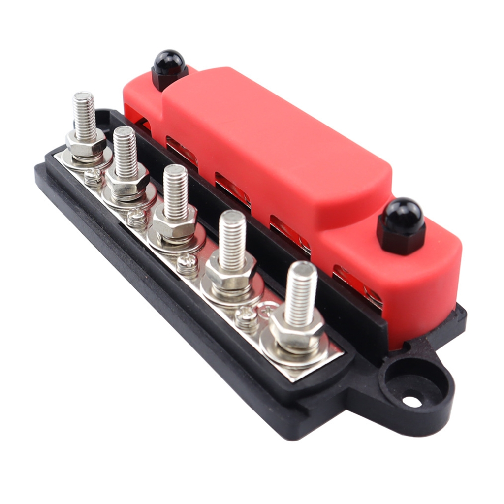 Ground Power Distribution Block Battery BusBar 5 Post Wiring Insulated Busbar Terminal for Auto Car Boats Caravans