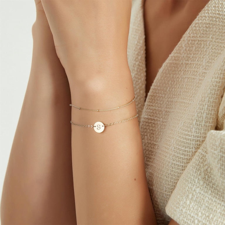 Turandoss Layered Gold Initial Disc Charm Bracelet photo 6