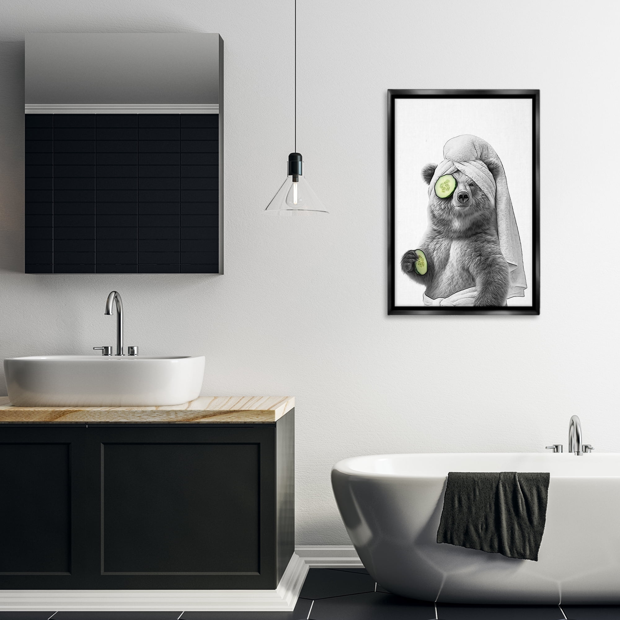 Stupell Industries Fun Bear Face Mask Typography Painting Black Floater Framed Canvas Art Print Wall Art, 21 x 31