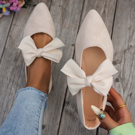XUNKUSGA Flats for Women Fashion Vintage Pointed Toe Bowknot Ankle Strap Shoes for Women Dressy Casual Comfortable Faux Suede Womens Dress Shoes,Beige,5.5