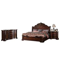 Traditional 3 Pc Eastern King Size Bedroom Set, Solid Wood Bed Frame, Nightstand and Dresser, Walnut Finish