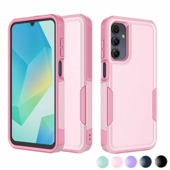 For Samsung Galaxy A03S A13 A14 A15 A16 A23 A32 A35 A53 A54 5G Case,Njjex 2 in 1 PC Phone Case ,Rubber & Rugged Shockproof Full Body Protection Case Cover-Rose Pink