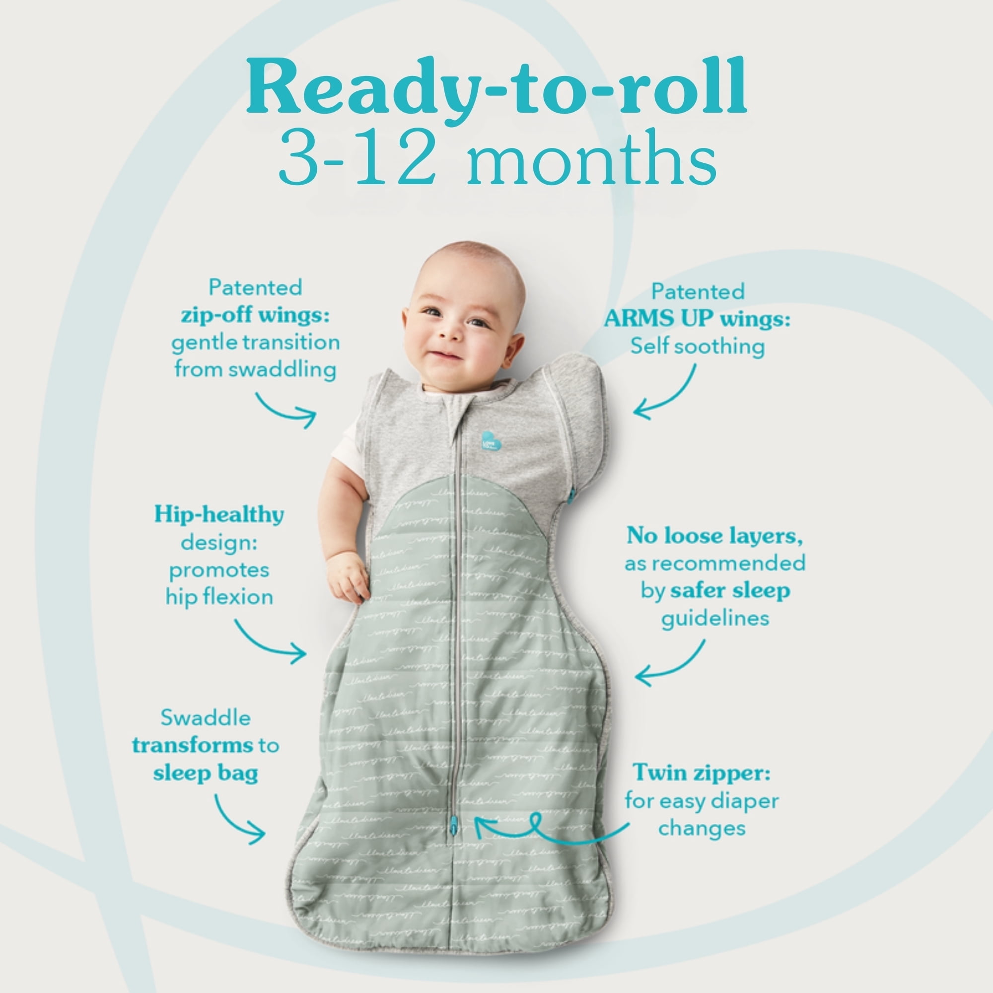 Love to Dream Swaddle UP Transition Baby Sleep Bag Warm 2.5 TOG, Zip-Off Wings, Large 19-24 lbs, Rainbow