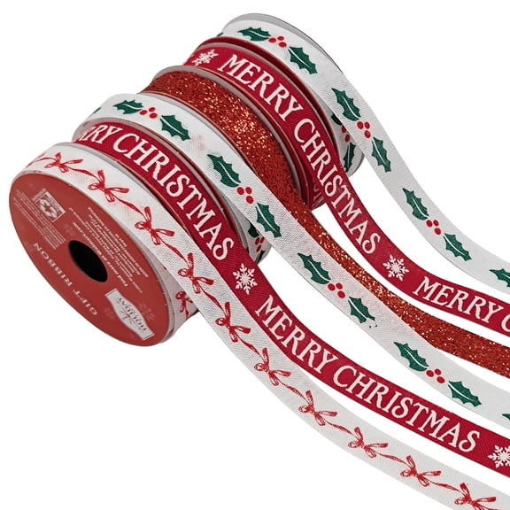 Red/White/Green Christmas Ribbon Set, 0.62" x 9', 5 Count, by Holiday Time
