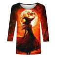thumbnail image 4 of Riecok Womens Halloween T Shirts 3/4 Sleeve Crewneck Witch Printed Tunic Tops Holiday Party Clothes Red M, 4 of 5