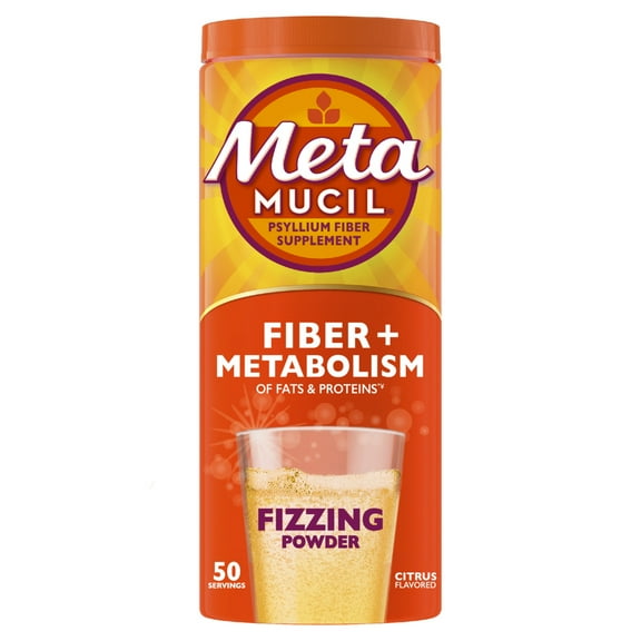 Metamucil Fiber Supplement, Fiber Powder with Vitamins B12 for Digestive Health, Citrus, 50 Servings