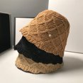 thumbnail image 3 of Summer Short Brim Faux Pearls Decor Hat Women Outdoor Rhombus Texture Fisherman Hat, 3 of 7