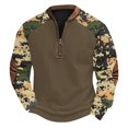 thumbnail image 2 of Blusas y camisas de manga larga con cuello redondo para hombre, talla grande, media cremallera, cuello redondo, estampado vintage de camuflaje, blusa de poliéster de manga larga para hombre, 2 of 4