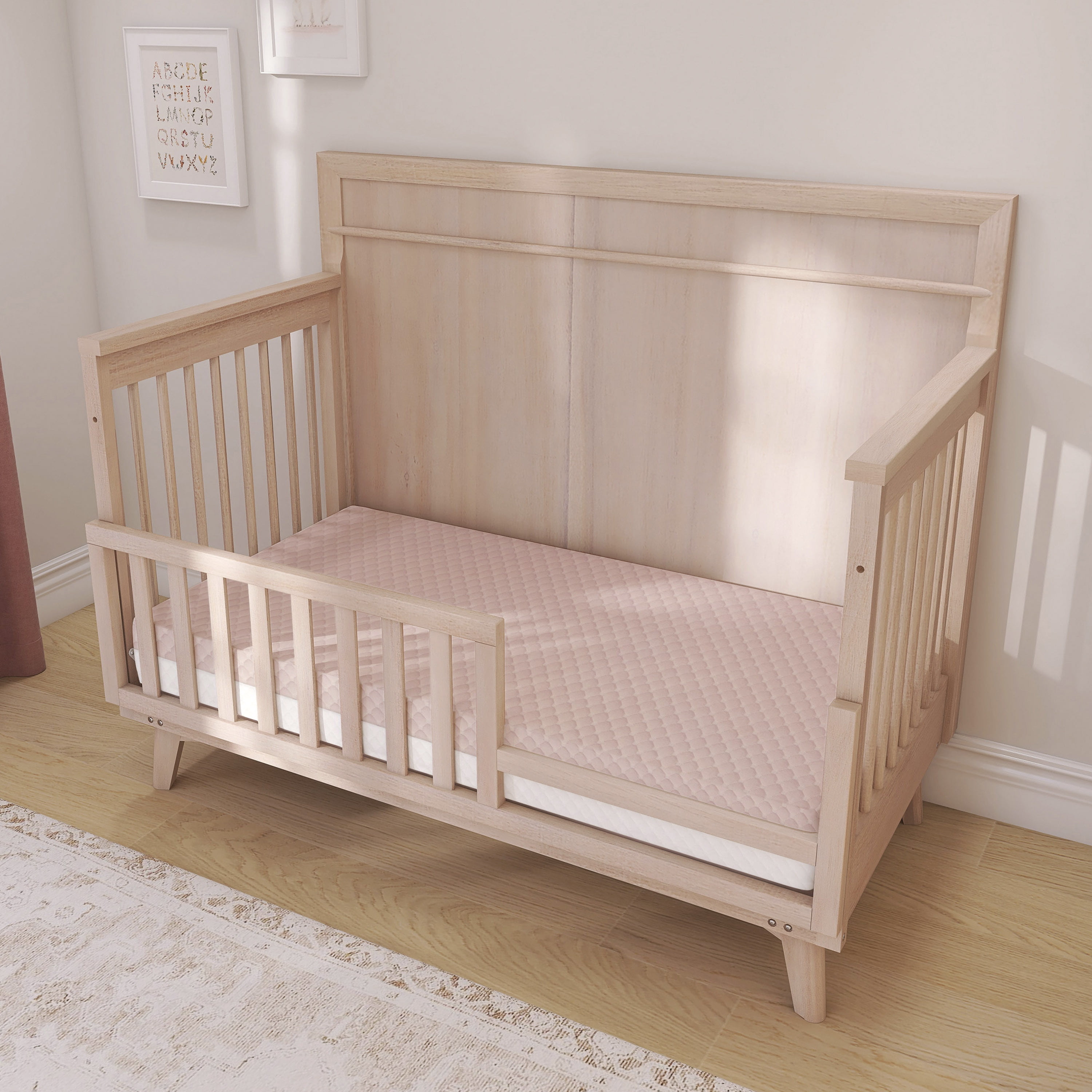 Evolur Pure Zen 2 in 1 Crib & Toddler Mattress, White and Pink, Greenguard Gold Certified