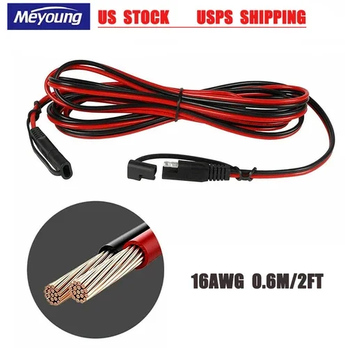 2Ft Sae To Sae Extension Cable 16Awg 2 Pin Quick Disconnect Wire Harness Cord Us