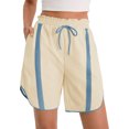 thumbnail image 2 of Summer Elastic Waist Women Drawstring Color Block Straight Shorts, 2 of 5