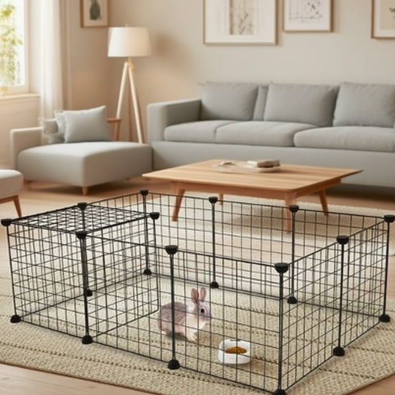Small Animal Pet Playpen, Guinea Pig Cages, Rabbit Playpen, Dog/ Puppy Playpen, Indoor Portable Metal Wire Yard Fence, 28 x 56 x 14 Inch, 12 Panels, Black