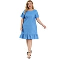 thumbnail image 4 of Unique Bargains Women's Plus Size Elegant Short Sleeve Ruffle Hem Denim Dress, 4 of 7