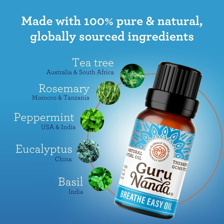 GuruNanda Breathe Easy Essential Oil Blend for Aromatherapy