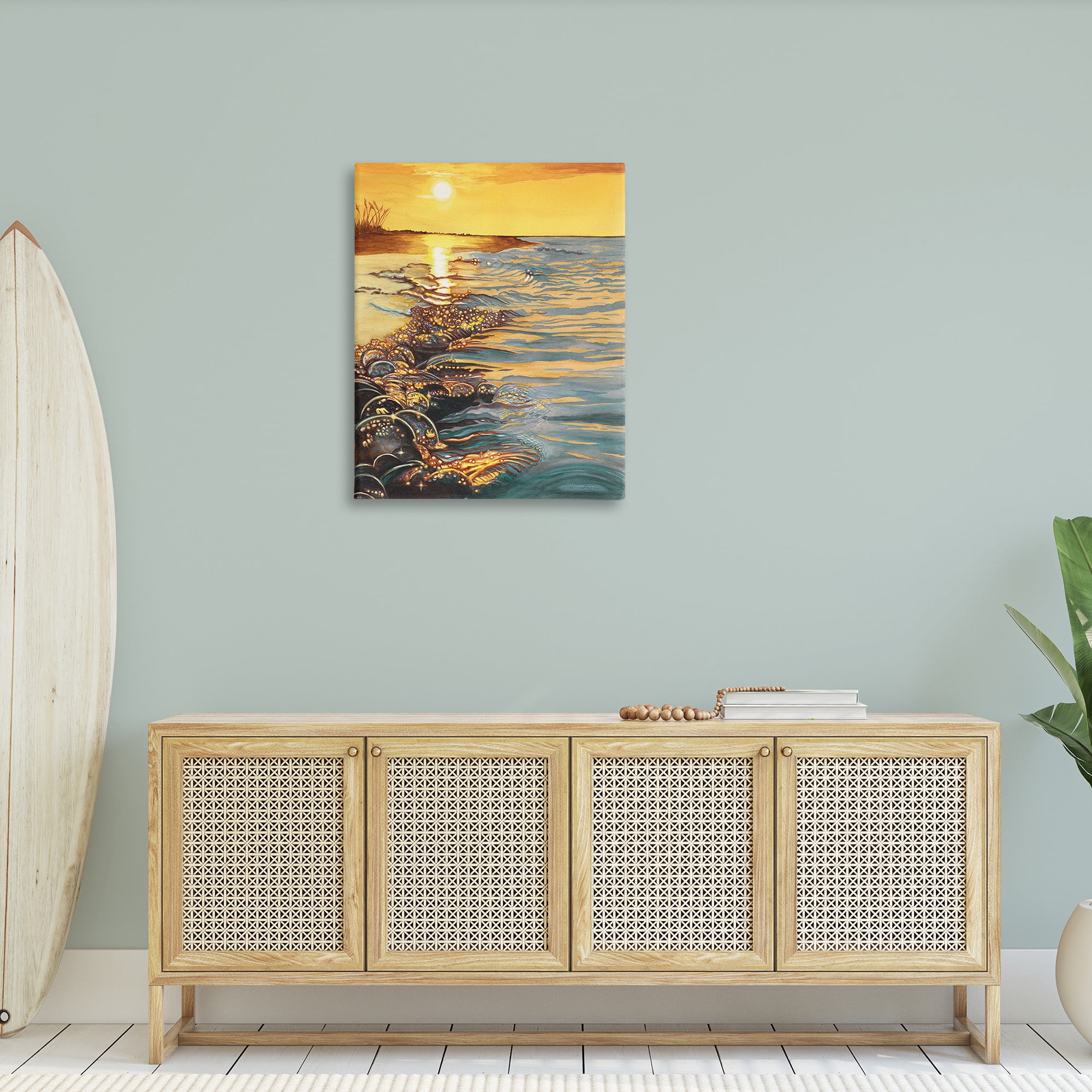 Stupell Industries Sunset over Beach Ripples Landscape Painting Gallery Wrapped Canvas Art Print Wall Art, 30 x 40