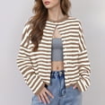 thumbnail image 5 of Oversized Striped Knit Cardigan Womens Lightweight Button Front Sweater Coat Fashionable Layered Fall Outerwear, 5 of 9