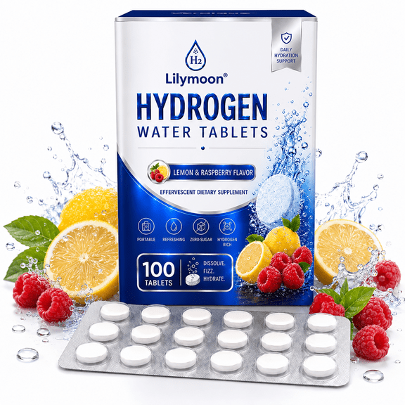 Hydrogen Water Tablets, Lemon & Raspberry Flavor, Effervescent Dietary Supplement, Sugar Free, 100 Tablets