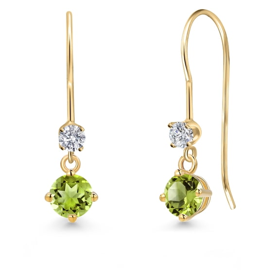 Gem Stone King 14K Yellow Gold Green Peridot and Lab Grown Diamond Earrings for Women | 0.73 Cttw | Gemstone August Birthstone | Round 4MM