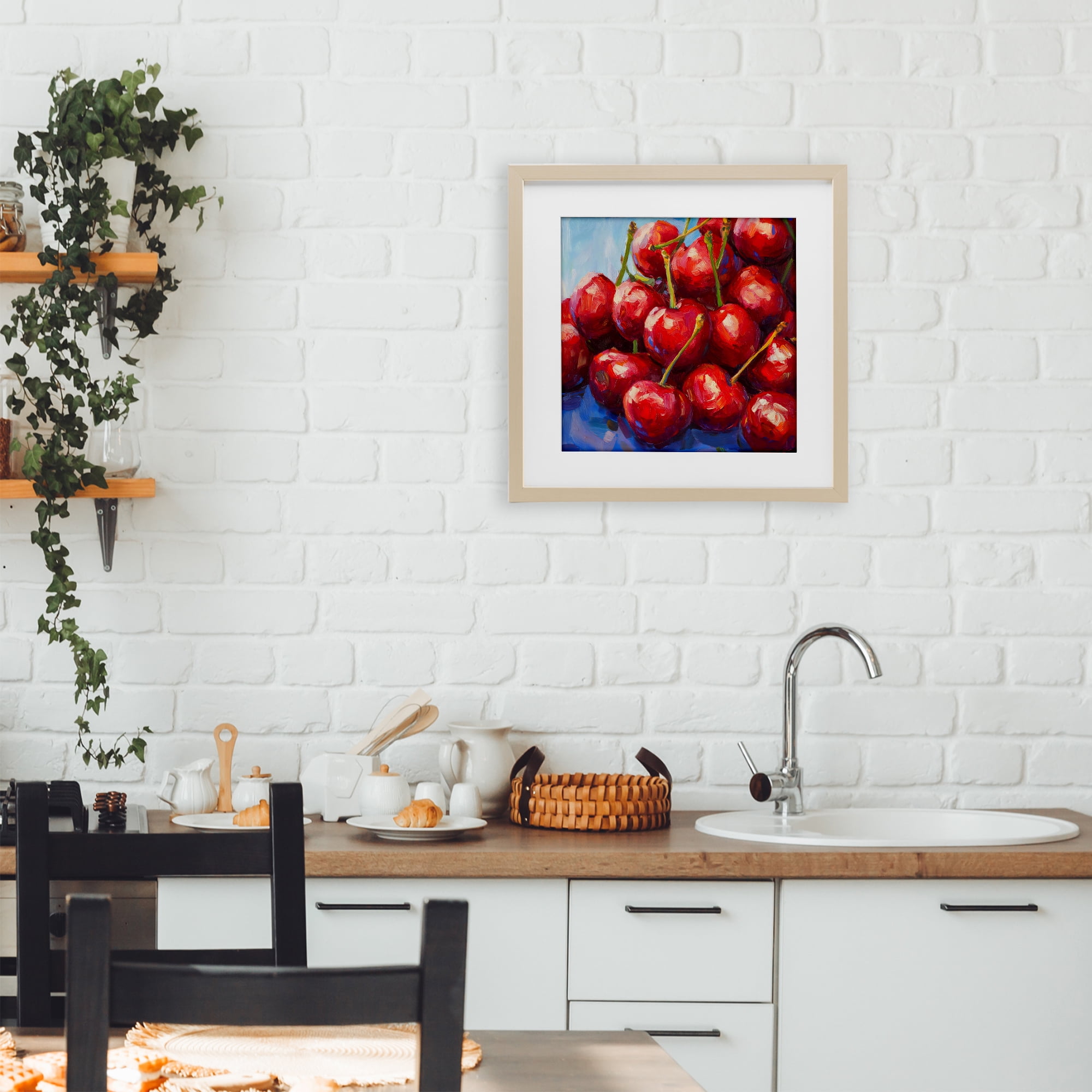 Stupell Industries Luscious Red Cherries of Summer Birch Framed Print Under Glass, design by Petal Prints Design