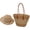 beige stripes, variant on 1Set Women's Straw Totes and Hat Set Stylish Striped Large Capacity Shoulder Bag, Summer Beach Sun Cap Tote Bags Set for Travel, Beach and Shopping