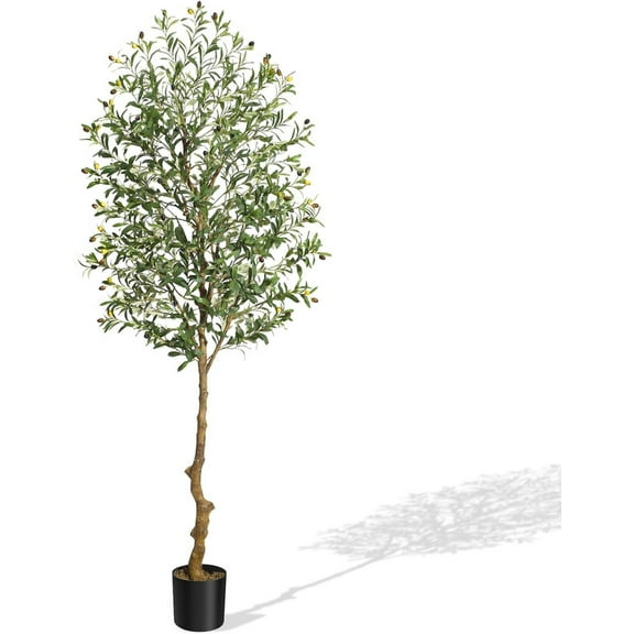 7FT Tall Faux Olive Tree, Large Artificial Olive Trees with Branches, Fruits and Dried Moss for Home Office Living Room Decor