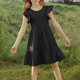 thumbnail image 2 of Fesfesfes Girls'Summer Solid Color Short Sleeve Crew Neck Elastic Waistband Dress with Pockets Casual Comfortable Cotton Blend Dress for Kids(Black,13 Years), 2 of 8