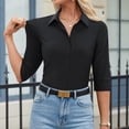 thumbnail image 5 of Womens Button Down Shirt 3/4 Sleeve Wrinkle Free Stretch Collared Dress Shirt Business Casual Work Blouse Black 2XL, 5 of 6