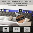 thumbnail image 4 of King Size Bed Frame with LED Lights, Charging Station and Storage Headboard, Upholstered Platform Bed Frame with Heavy Metal Slats, No Box Spring Needed, Noise Free, Easy Assembly, Dark Gray, 4 of 10