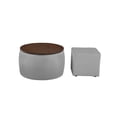 thumbnail image 5 of Round Coffee Table with Square Ottoman, 2-in-1 Combination Ottoman Set with Inner Storage Space and Removable Wood Cap, Modern Sofa Table with Footstool Chair for Living Room, Gray, 5 of 5