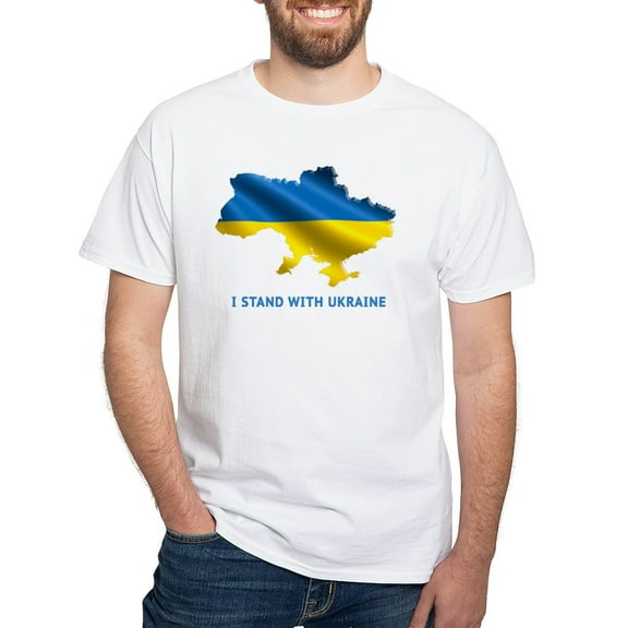 CafePress - I Stand With Ukraine Flag Ukrainian Pride T Shirt - Men's White Classic Cotton T-Shirts