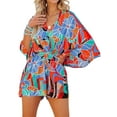 thumbnail image 1 of Liacowi Women Long Sleeve Romper V Neck Loose Fit Short Jumpsuit Print One Piece Playsuits Bodysuits, 1 of 7