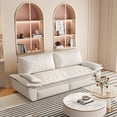 thumbnail image 2 of 73.2" Queen Pull Out Sofa Bed, 3-in-1 Convertible Sleeper Sofa, Multi-Functional Velvet Loveseat Bed, Beige/White, 2 of 9