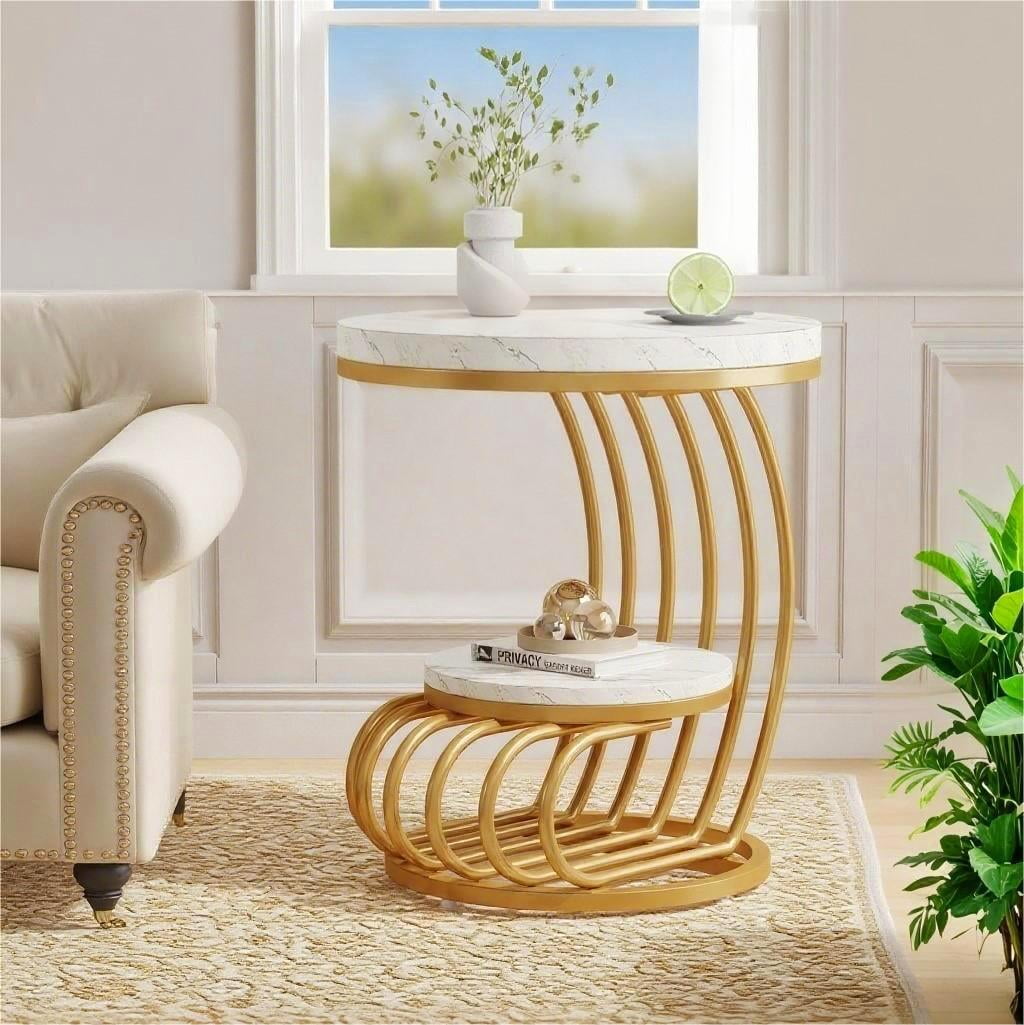 Fnova End Table Modern Wood Narrow Farmhouse Side Tables with Storage Shelf for Living Room, Bedroom, Nightstand
