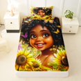 thumbnail image 3 of Castle Fairy Kawaii Black Girl Twin Sheets 3pcs,Sunflower Butterfly Print Bedding,Yellow Green,1 Fitted Sheet, 1 Flat Sheet and 1 Pillowcase, 3 of 6