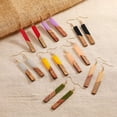 thumbnail image 2 of Retro Wooden Resin Geometric Bar Drop Dangle Earrings Two Tone Handmade Natural Wood for Women Lightweight Bohemian Statement Jewelry, 2 of 6