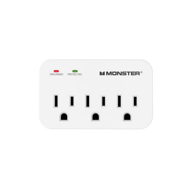 Monster 3001113 Just Power it Up 1200J 3 Outlets Wall Tap Design Surge Protector, White