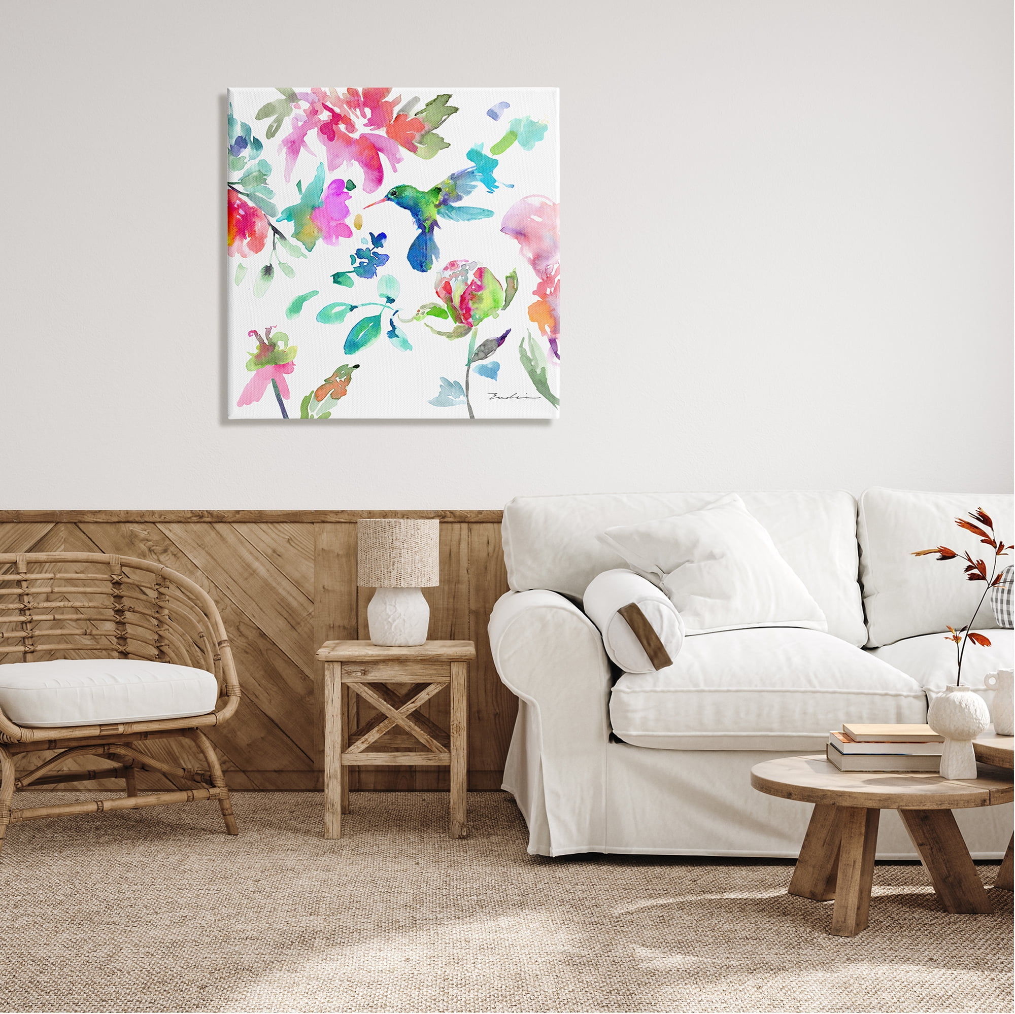 Stupell Hummingbird Vivid Tree Blossoms Animals & Insects Painting Gallery Wrapped Canvas Print Wall Art
