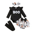 thumbnail image 2 of FASHOFT Baby Girl Halloween Outfit Long Sleeve Cartoon Print Romper Shorts Coat Headband 4 Piece Outfit Set For Baby Holiday Daily Party Wear Halloween Black 9-12 Months, 2 of 7