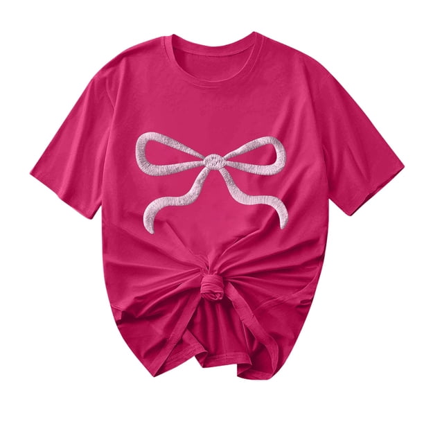 Primavera Top Mujeres Moda Casual Nueva Cinta de Arco Impresa Cuello Redondo Camiseta de Manga Corta, Camiseta de Cuello Tripulado
