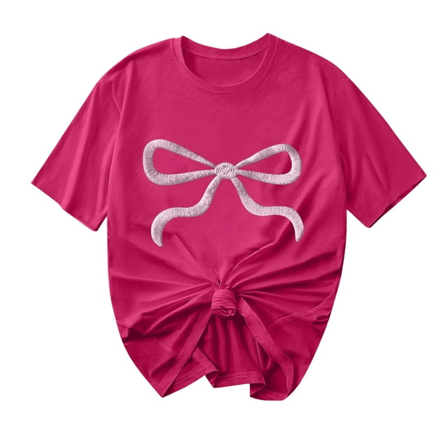 Primavera Top Mujeres Moda Casual Nueva Cinta de Arco Impresa Cuello Redondo Camiseta de Manga Corta, Camiseta de Cuello Tripulado