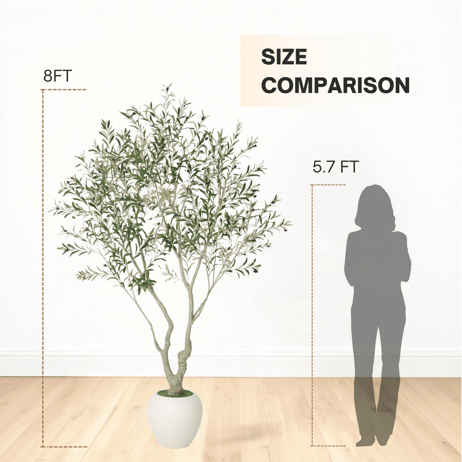 8FT Artificial Olive Tree with White Pot,Natural Trunk Realistic Leaves Lifelike Faux Floor Plant for Home House Office Decor