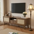 thumbnail image 3 of MAYEERTY Light Walnut 70"Rattan&Wood TV Stand, Boho Media Console with Drawer& 2 Cabinets for Living Room, 3 of 8