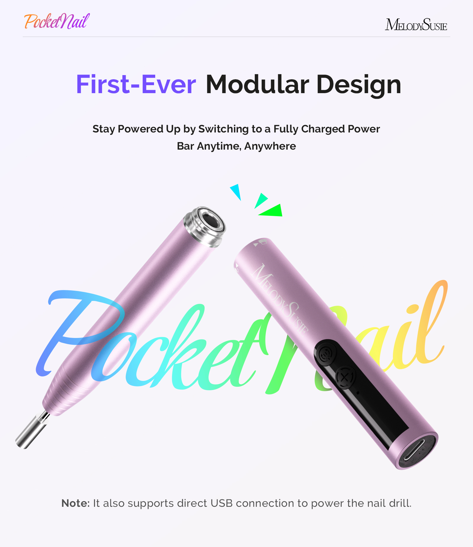 MelodySusie Portable Rechargeable Nail Drill, 20000 RPM PC100GR Pocket Nail File kit with Drill Bits & Sanding Bands, Rose Gold