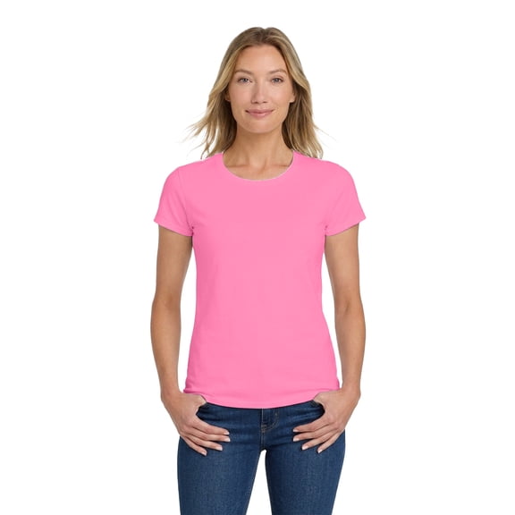 Gildan Women's Heavy Cotton T-Shirt, Short Sleeve Crewneck Classic Fit Tee, Azalea, Size-S