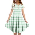 thumbnail image 1 of Zpanxa Robes Florales pour Filles Été Manches Courtes Manches Volantées Col Rond Imprimé de Fleurs Taille Poche Robe Superposée Polyester Spandex Vert 14-15 Ans, 1 of 5
