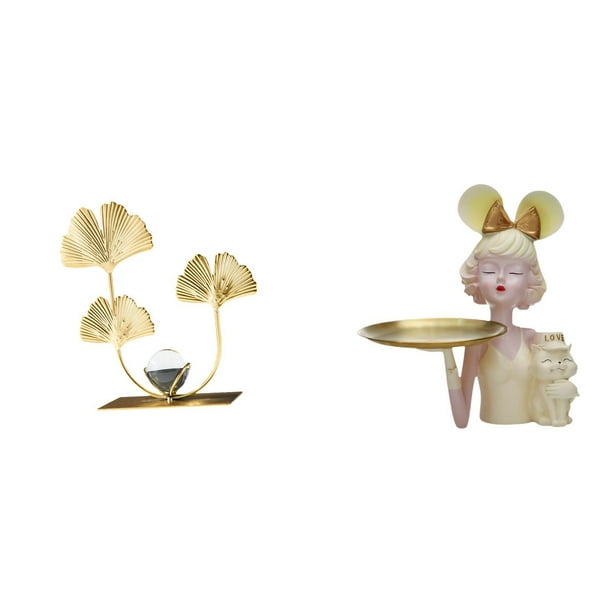 Escultura De Niña Con Hojas, Adorno De Estantería, Figura Decorativa De Resina De Arte Moderno Con Bandeja Para Guardar Llaves, Ideal Para Dormitorio, Navidad O Como Regalo De Inauguración.